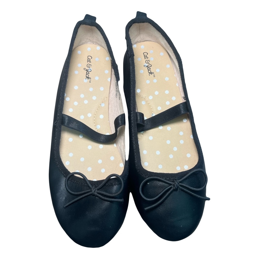 Cat & Jack Black Kids Girls Flats Dress Shoes with Bow Size 12